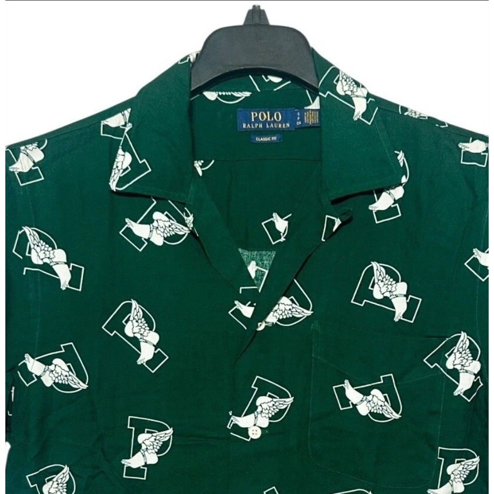 Polo Ralph Lauren P-Wing 1992 Stadium Viscose Graphic Camp Shirt Green